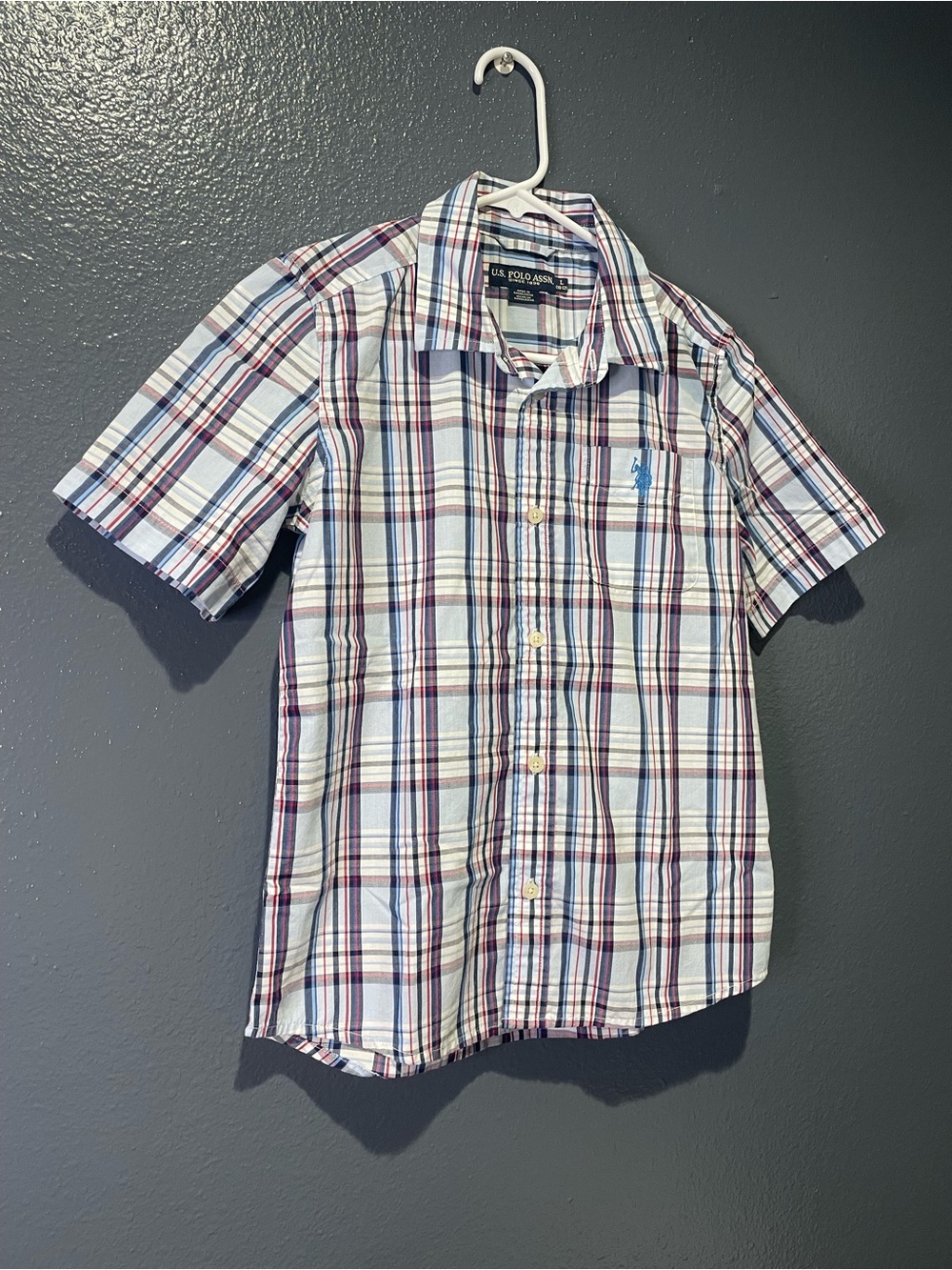 U.S. Polo Assn. Boys Plaid Short Sleeve Button Down Shirt Size L SKU013